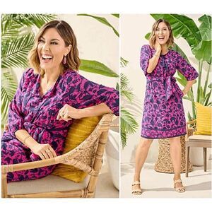 Studio Park x Amy Stran‎ SP Printed Dress Removable Belt Berry Tassels NWOT)